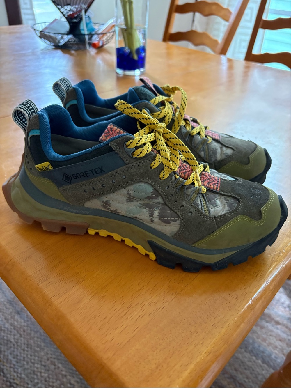 Timberland BEE line GORE-TEX Olive and Teal Trail Sneakers with Yellow Laces